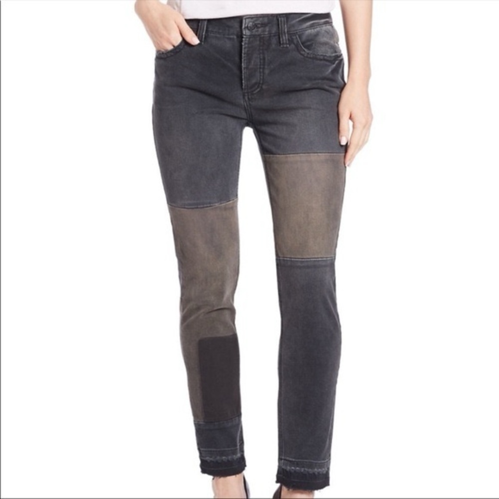 Free People Black and Brown Patchwork Skinny Jeans